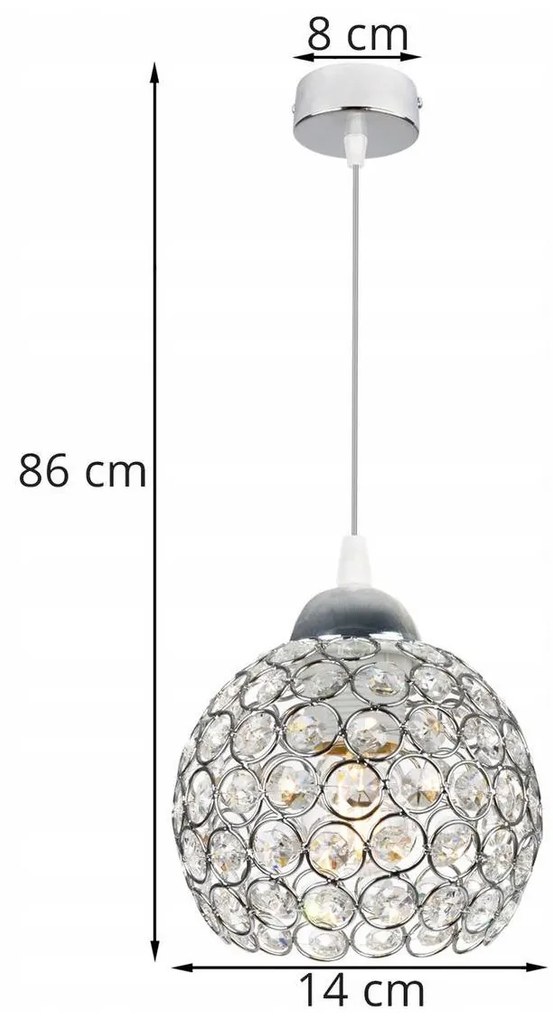 Závesné svietidlo Crystal, 1x strieborné krištáľové tienidlo, ch