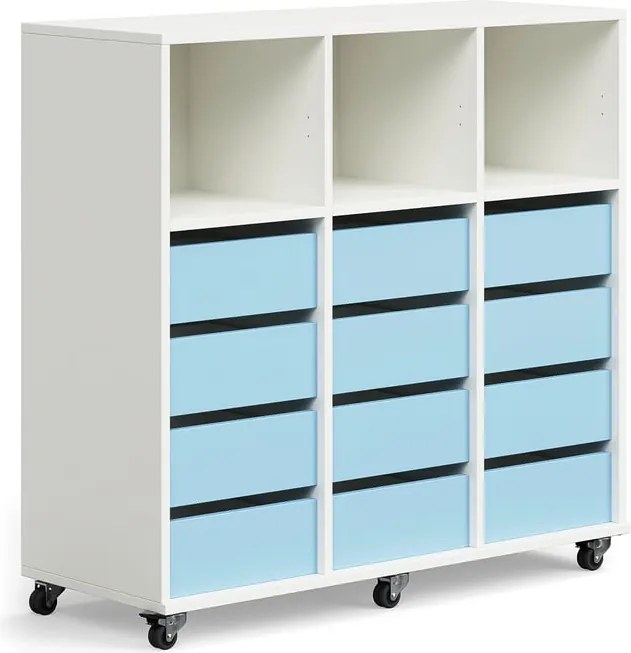 Úložná skriňa CASPER, 12 zásuviek, 3 priehradky, biela, modrá