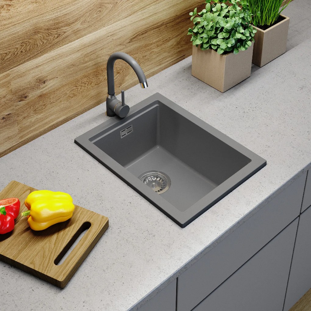 Gamma Decor 3850, 1-komorový granitový drez 380x500x207 mm, šedá, GMA-ZLE000163