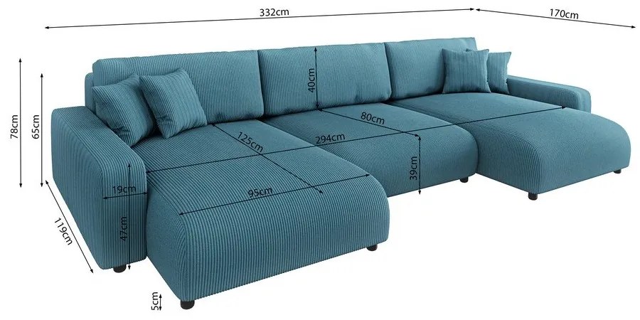 Tyrkysová menčestrová rozkladacia/s úložným priestorom rohová pohovka Sara – Ropez