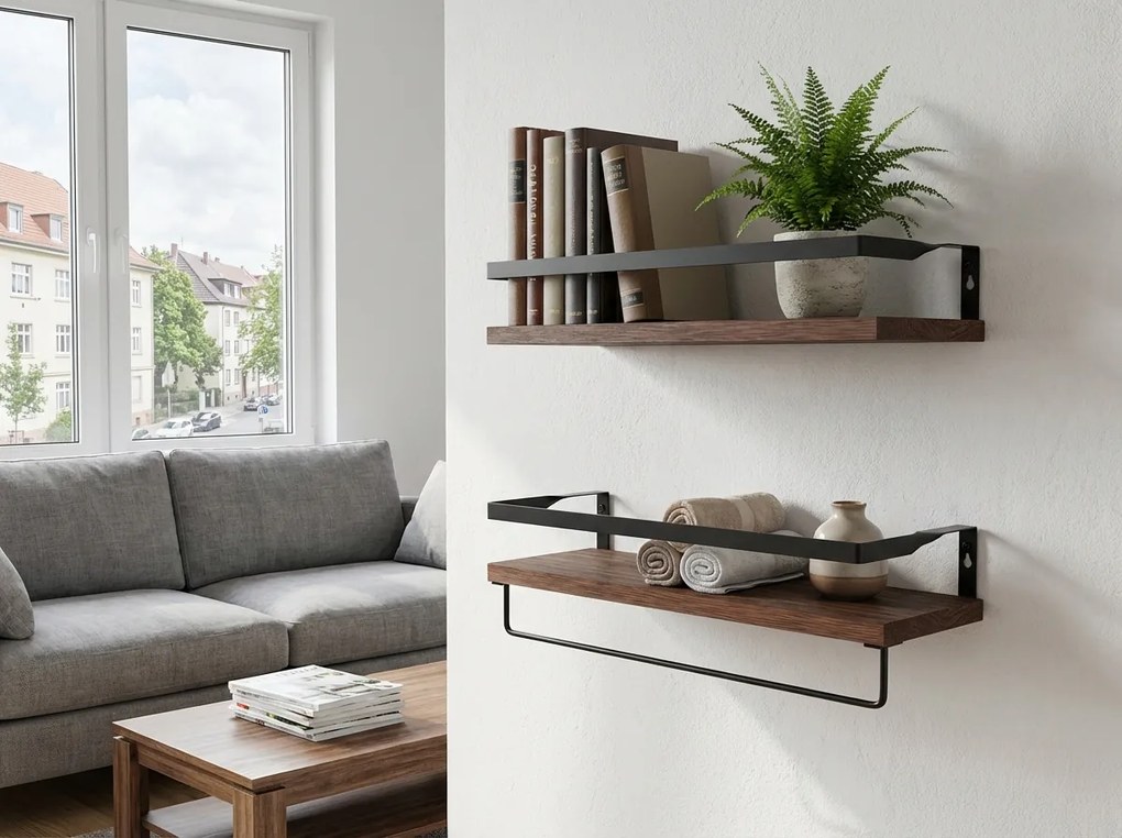 Nástenné police VIREON hnedé, sada 2ks