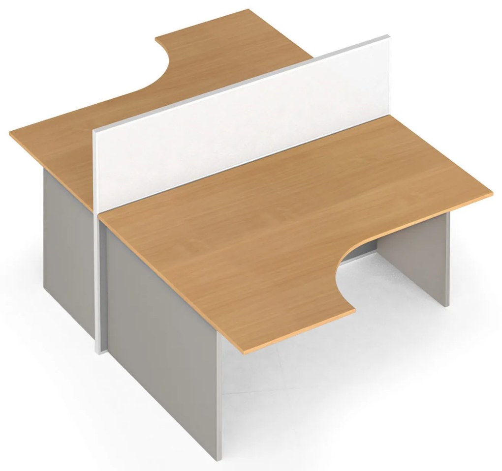 Rohový kancelársky stôl PRIMO s paravánom, magnetická tabuľa, 2 miesta, sivá/buk