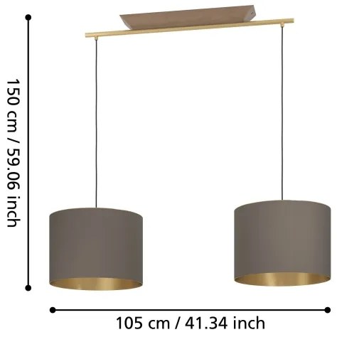 Eglo 390336 - Luster na lanku SANTANDRIA 2xE27/40W/230V hnedá/zlatá