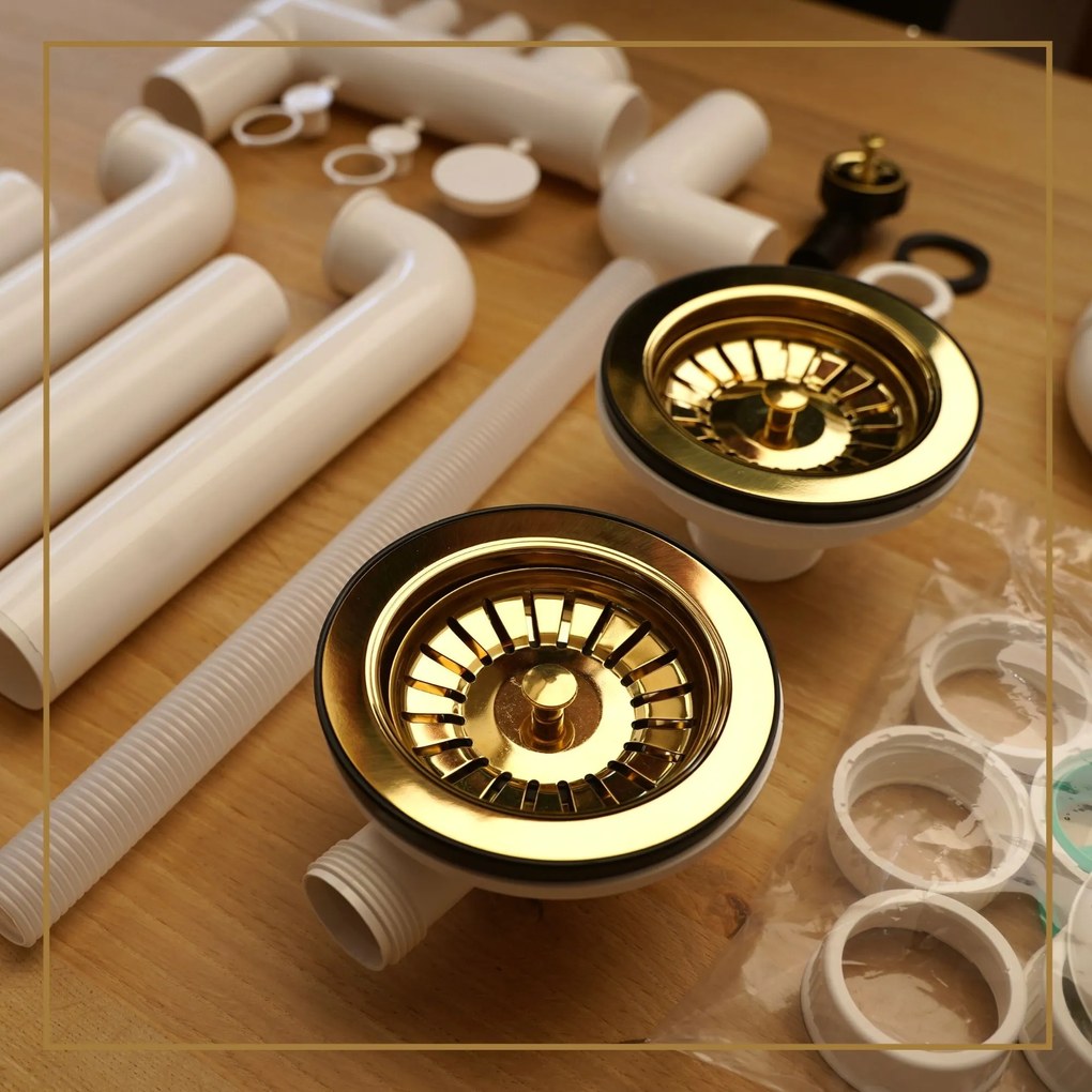 Gamma Gamma, 2-komorový manuálny sifón pre granitové drezy, zlatá lesklá, GMA-1M22GD