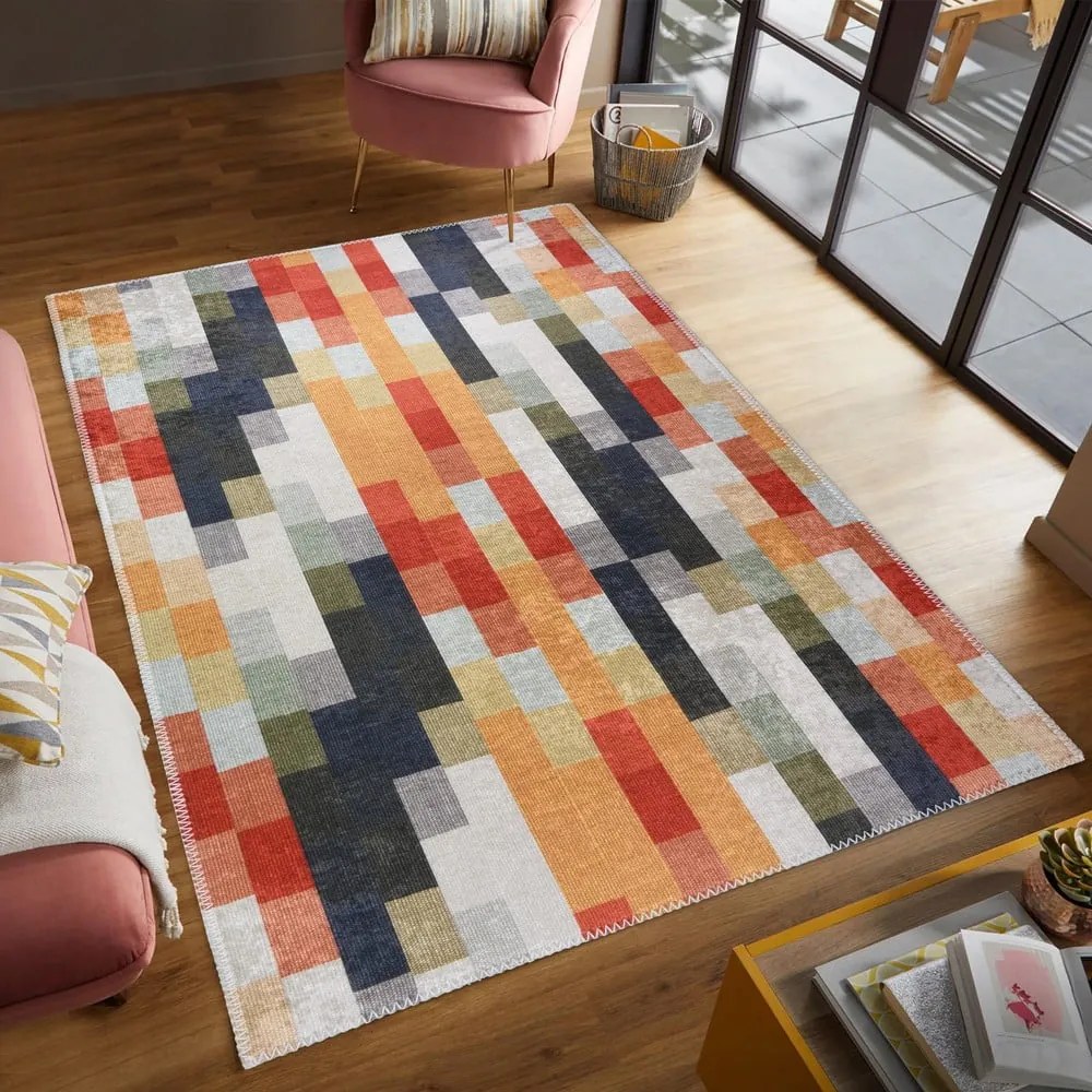 Oranžový/sivý prateľný koberec 60x100 cm Blocks of Fun – Vitaus