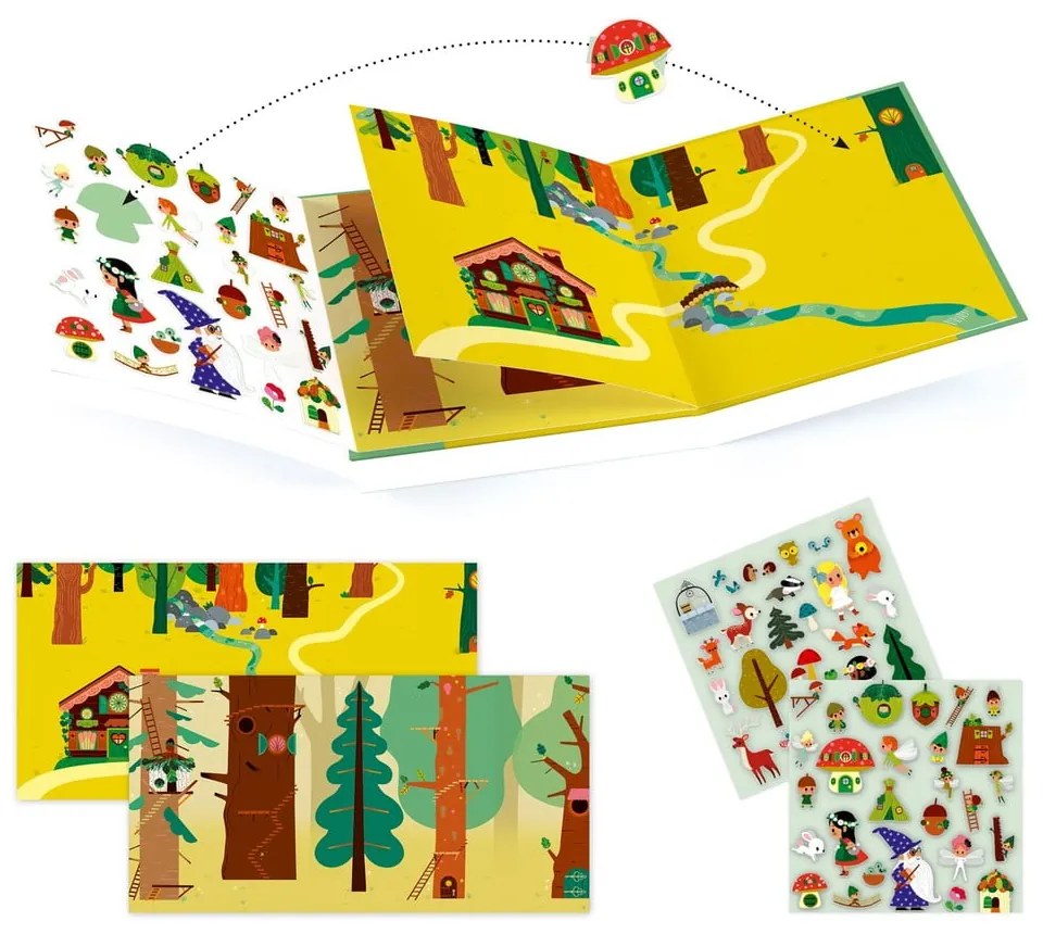 Set knihy s premiestniteľnými samolepkami Djeco Forest Sticker Story
