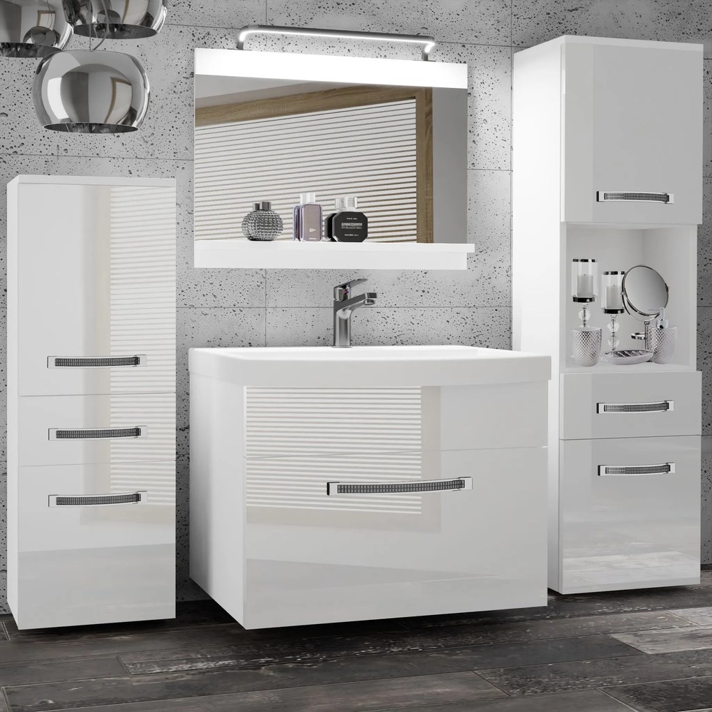 Kúpeľňový nábytok Belini Premium Full Version biely lesk + umývadlo + zrkadlo + LED osvetlenie Glamour 81