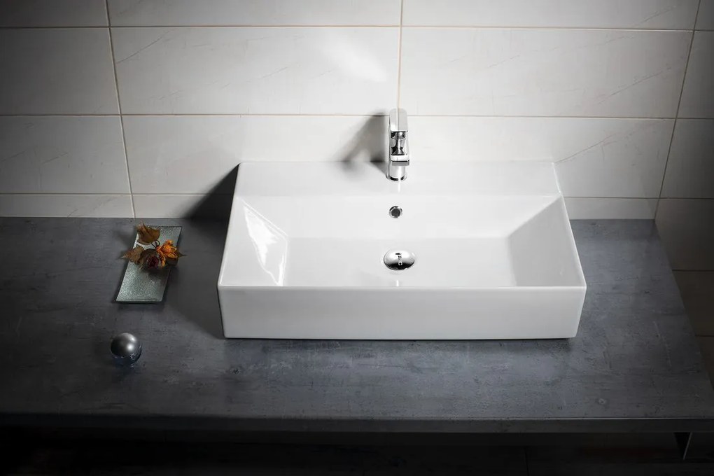 Aqualine Aqualine, Keramické umývadlo na dosku 70x42cm, biela, 10SF50070
