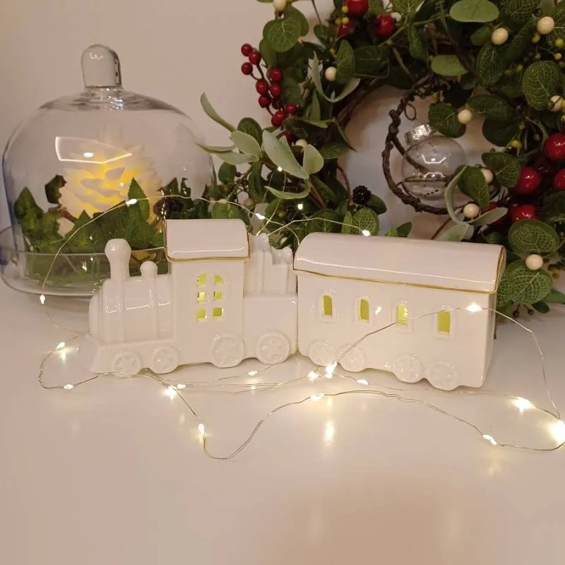 DECOLED Keramický vláček, 28,5 x 10,1 x 9,3 cm, teple bílá, 2xLR44