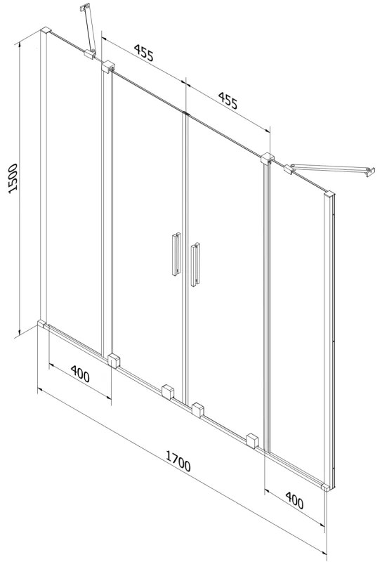 Mexen Velar Duo, 2-krídlová posuvná vaňová zástena 170 x 150 cm, 8mm číre sklo, čierny matný profil, 896-170-000-02-70