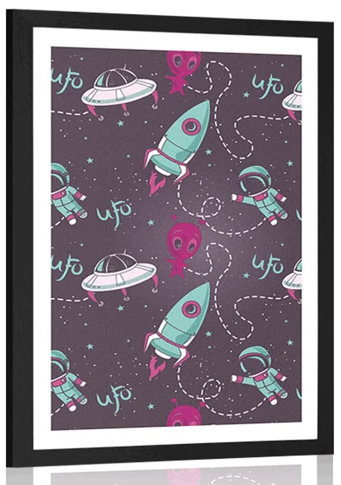 Plagát s paspartou priateľský ufónik - 30x45 silver