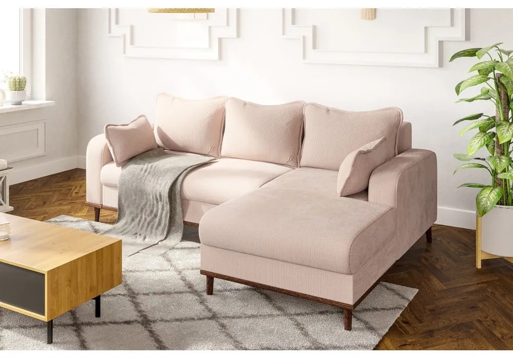 Béžová menčestrová rohová pohovka (pravý roh) Beata – Ropez