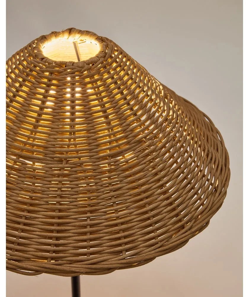 Stolová lampa s ratanovým tienidlom v čierno-prírodnej farbe (výška 50 cm) Urania – Kave Home
