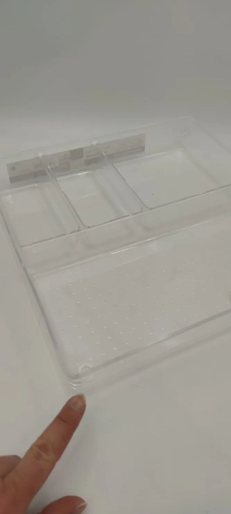 2. akosť - Organizér, vložka do zásuvky, transparentný FLEXI, 4 priehradky, celkom 31x31 cm