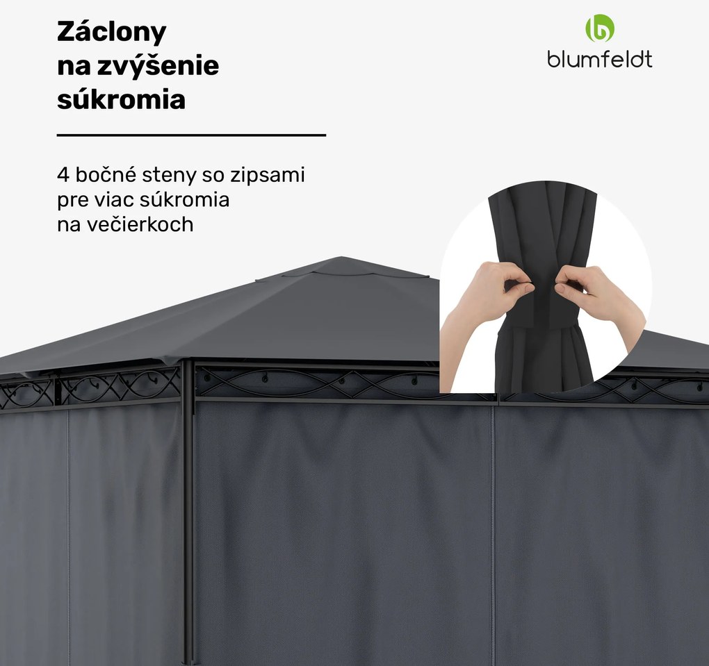 Blumfeldt Mondo, záhradný altánok, párty stan, oceľ, polyester, tmavosivý