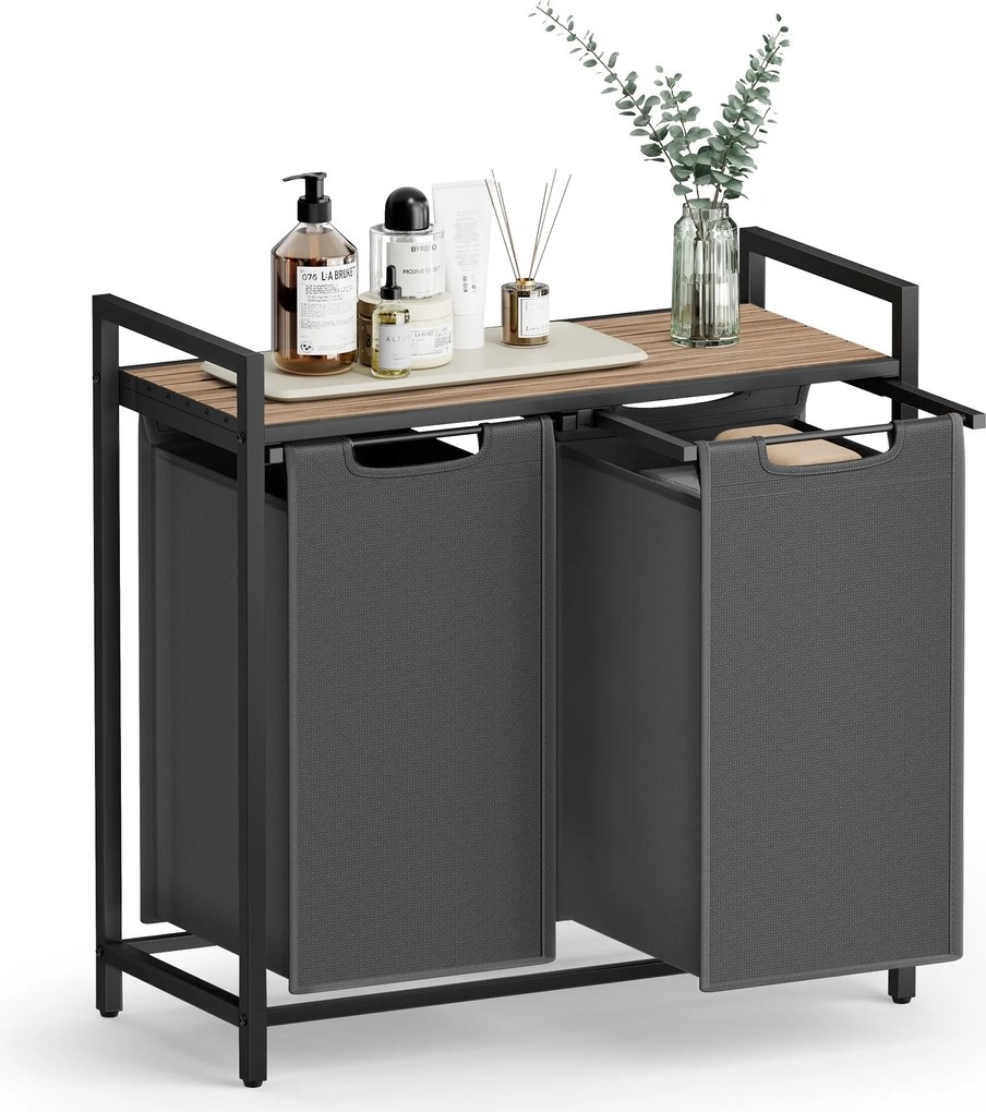 Kôš na prádlo, 2 priehradkový, 2 × 46 l, 73 × 33 × 72 cm, ťavová hnedá a šedá