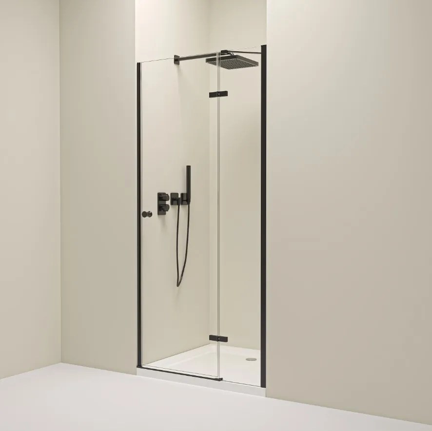 Erga Bern, 1-krídlové delené sprchové dvere do otvoru 90x195 cm, 6mm číre sklo, čierny profil, ERG-V02-BERN-D090-BK