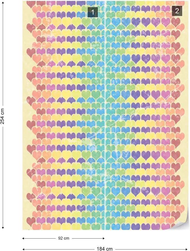 Fototapeta GLIX - Retro Hearts Pattern Colourful + lepidlo ZADARMO Papírová tapeta  - 184x254 cm