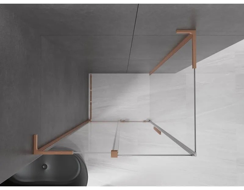 Mexen Velar L, sprchový kút s posuvnými dverami 120 x 80 cm, 8mm číre sklo, medená matná, 871-120-080-03-65