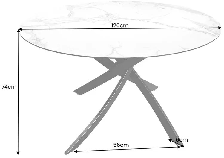 Jedálenský stôl ALPINE – okrúhly, keramická doska, biely 120 cm, výška 76 cm