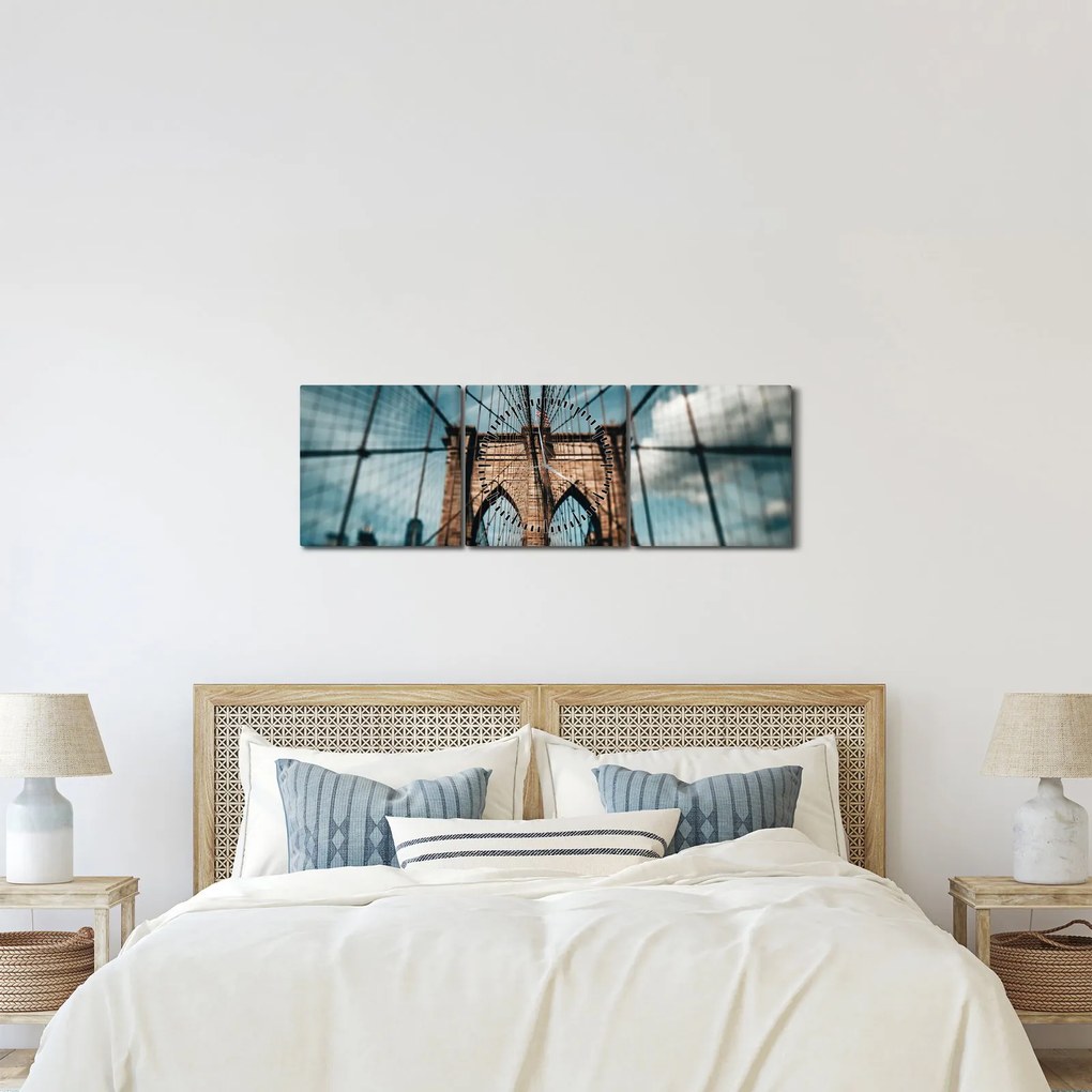 Obraz - Brooklynský most (s hodinami) (90x30 cm)