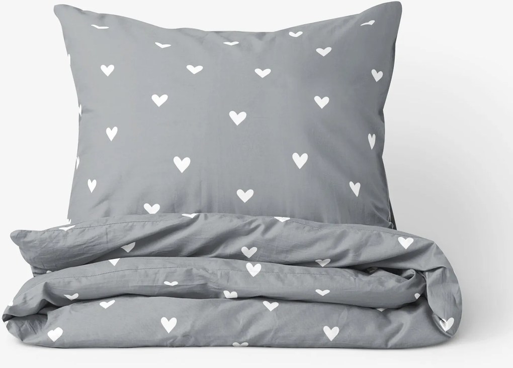 Goldea bavlnené posteľné obliečky - srdiečka na sivom 150 x 200 a 50 x 60 cm