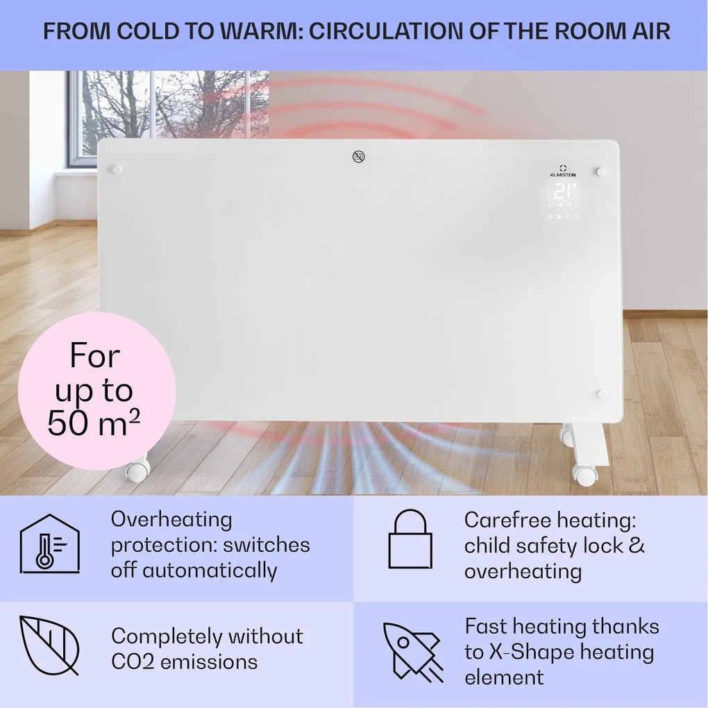 Klarstein Bansin Crystal Smart, konvektor, 2500 W, 5 - 50 °C, ovládanie cez aplikáciu