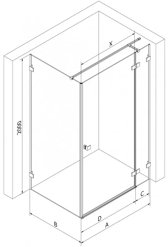Mexen Lunar T pravý výklopný sprchový kút 140 x 100 cm, číre sklo, čierna matná, 834T-140-100-70-00-P
