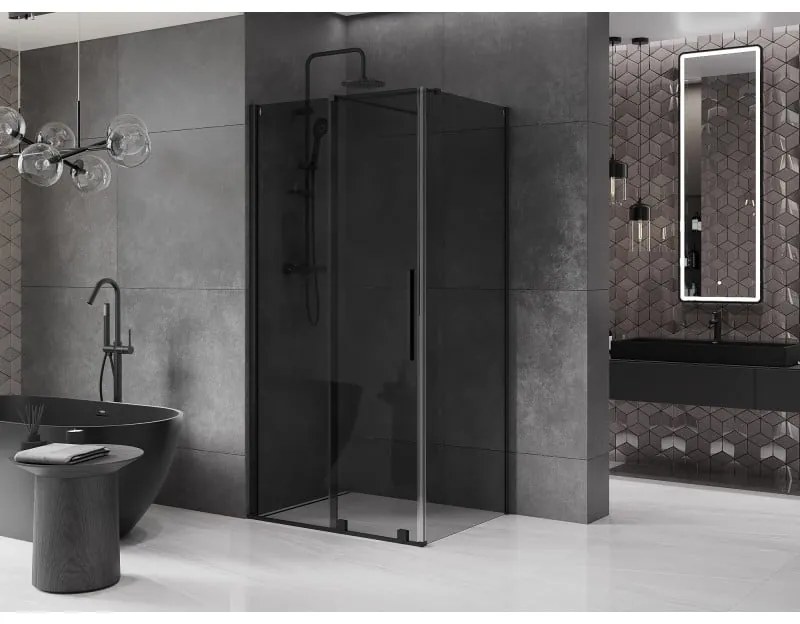 Mexen Velar, sprchový kút s posuvnými dverami 130 x 100 cm, 8mm šedé sklo, čierna matná, 871-130-100-41-70