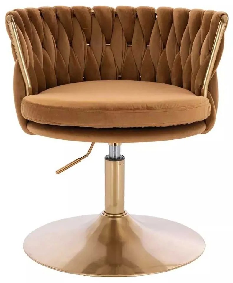 LuxuryForm DESIGN Stolička LYON VELUR na zlatom tanieri - medová
