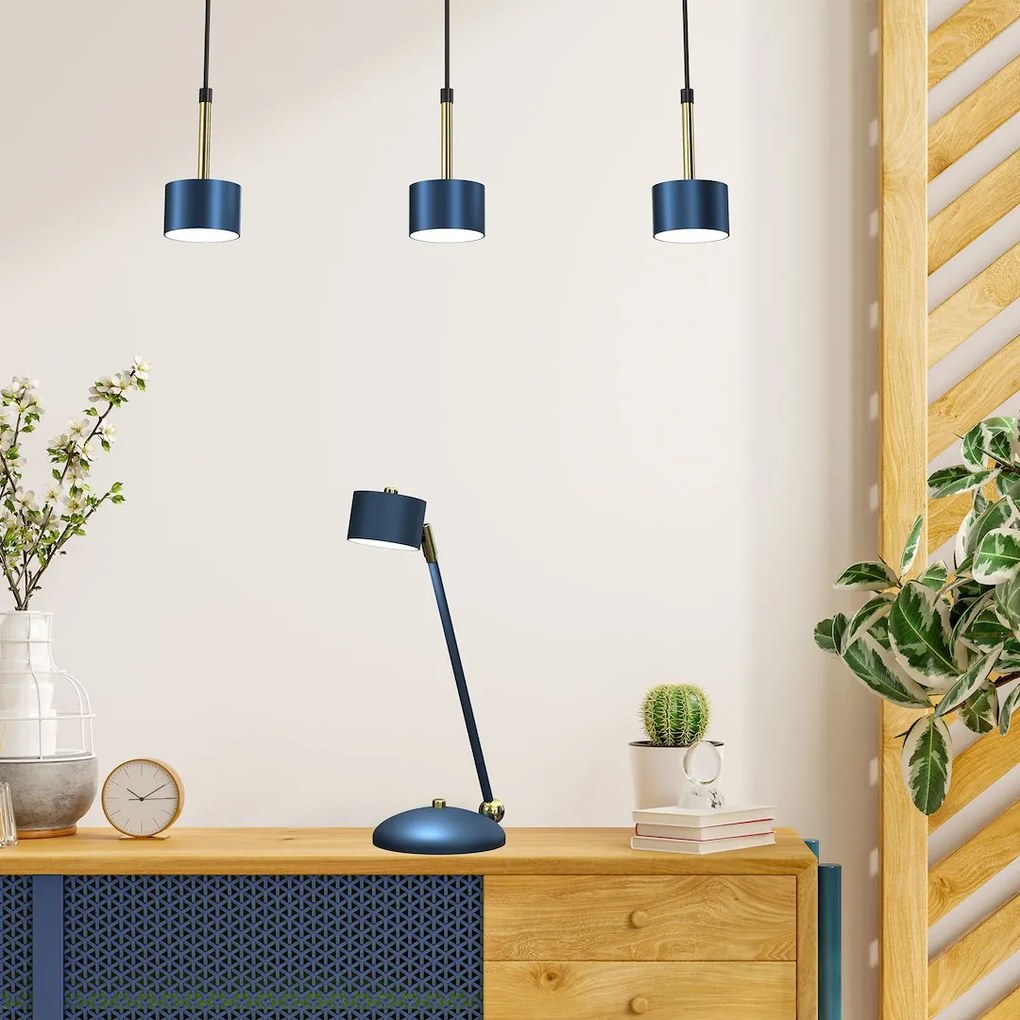 EUlight Stolná lampa Arena, 1x tmavomodré kovové tienidlo, db/g