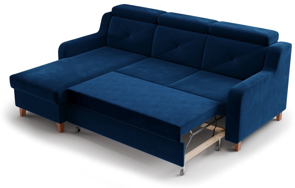 Rohová sedačka Laksaro s rozkladom ľavostranná - modrý zamat Trinity 31