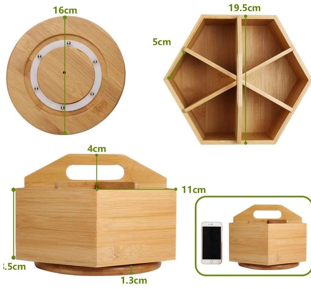 5Five® Otočný bambusový organizér s priehradkami, ROTA, pr. 22 x 12,5 cm