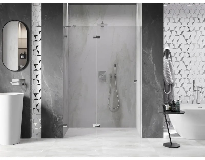 Mexen, Mexen Lunar ľavé výklopné sprchové dvere 130 cm, transparentné, chróm - 834-130-000-01-00-L