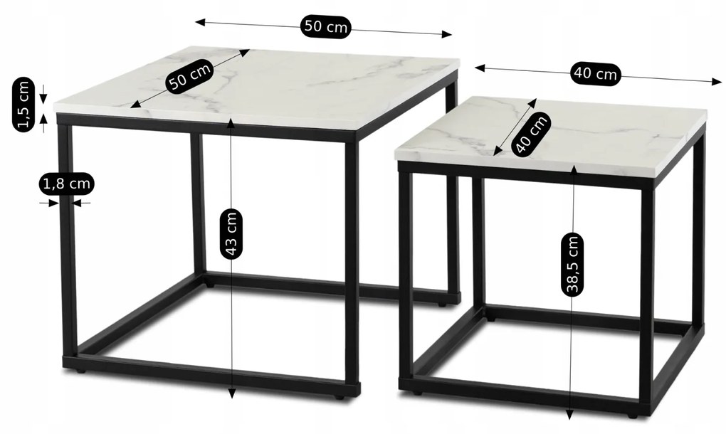 PROXIMA.store - Loftový set konferenčných stolíkov TEVET FARBA: biely mramor, FARBA NÔH: čierna