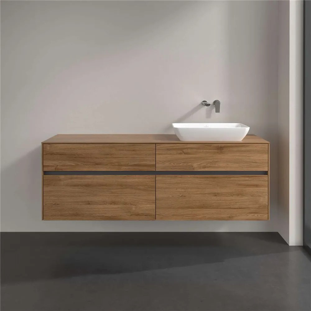 VILLEROY &amp; BOCH Collaro závesná skrinka pod umývadlo na dosku (umývadlo vpravo), 4 zásuvky, s LED osvetlením, 1600 x 500 x 548 mm, Oak Kansas, C122B0RH