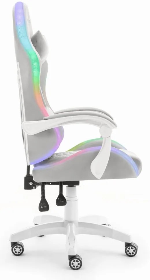 Herné kreslo HC-1000 Gray-White LED RGB látkové