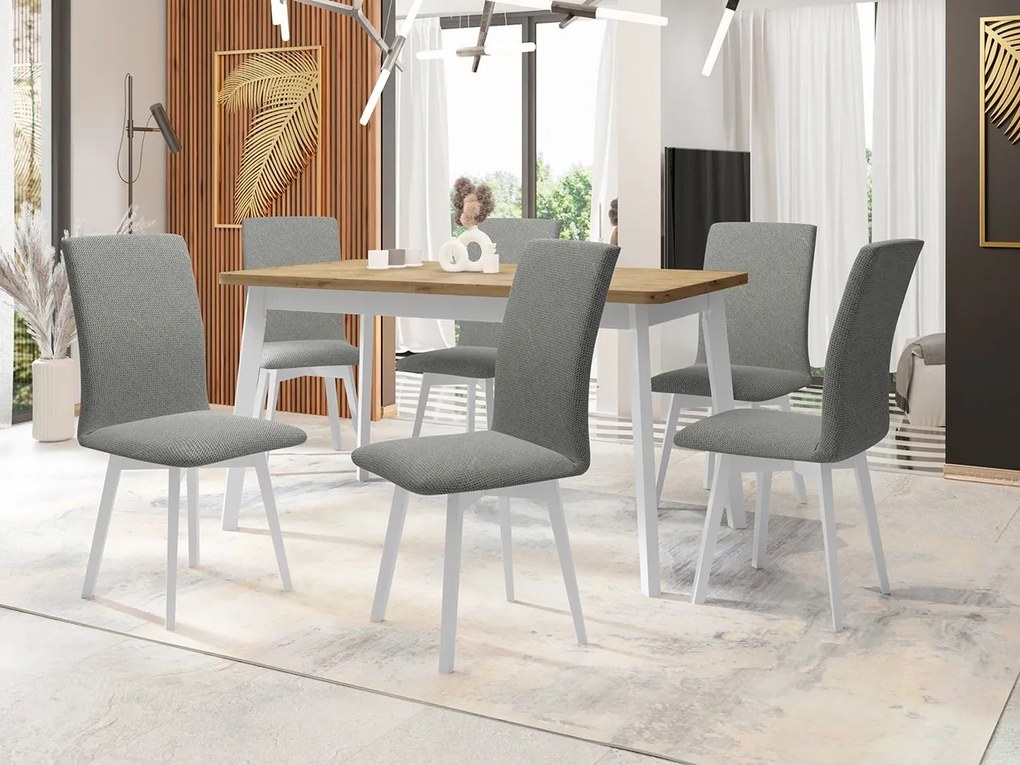Jedálenský stôl so 6 stoličkami AL24, Morenie: dub artisan L, Poťahové látky: Kronos 7, Farby nožičiek: čierna
