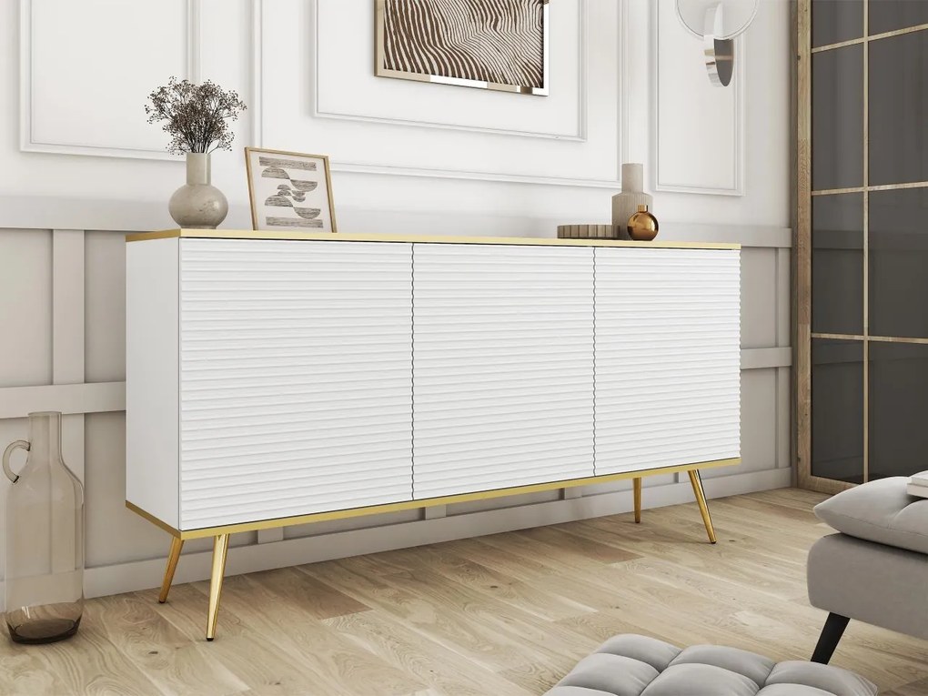 Komoda Oanisew K160, Farby:: biela / biela + zlatá
