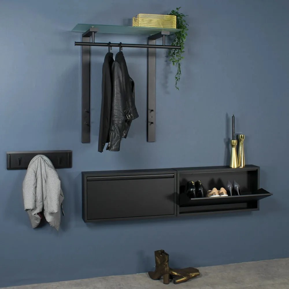 Čierny kovový nástenný vešiak s poličkou 80 cm Dutch – Spinder Design