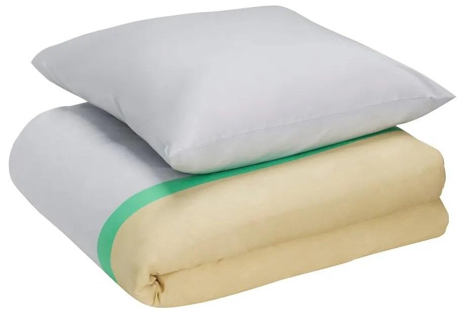 Bielo-béžové bavlnené obliečky na jednolôžko 140x200 cm Block – Hübsch