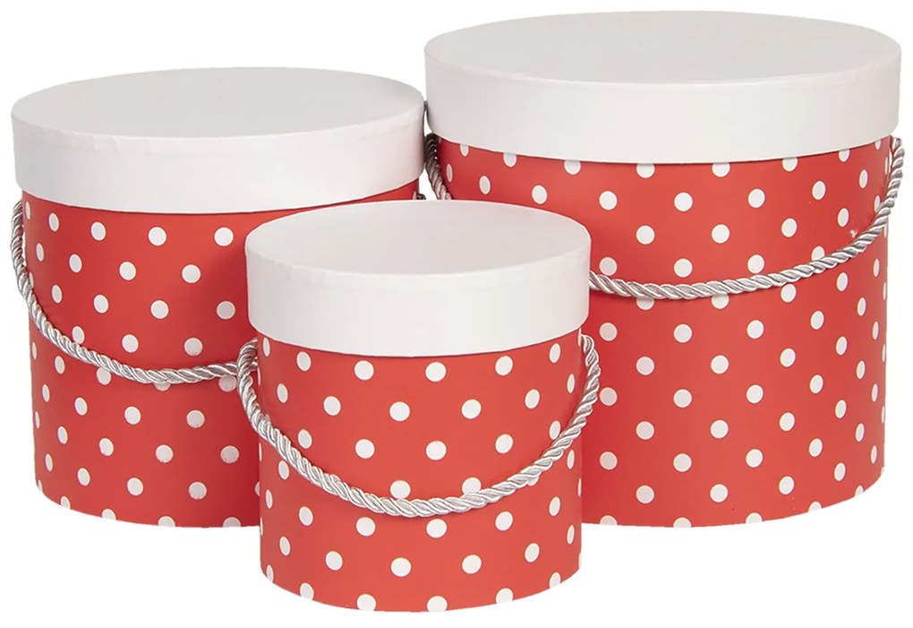 Sada 3ks červených papierových krabíc s bodkami - Ø 19 * 17 cm / Ø 16 * 15 cm / Ø 12 * 12 cm