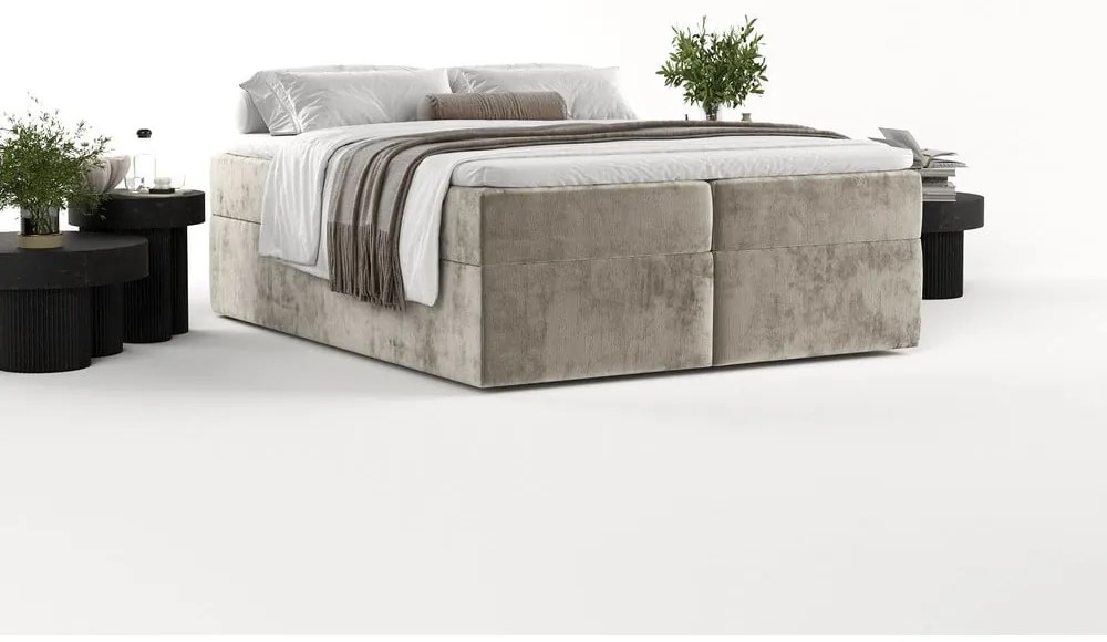 Svetlohnedá boxspring posteľ s úložným priestorom 140x200 cm Yoko – Maison de Rêve