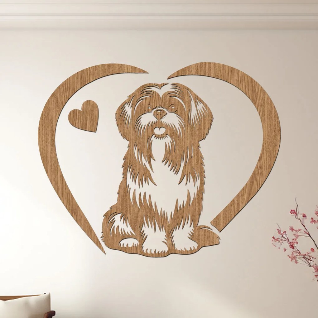 dřevo života Drevený obraz psa Shih Tzu so srdcom Rozmery - cm: 40x32, Zvoľte farbu dekoru: Horský dub