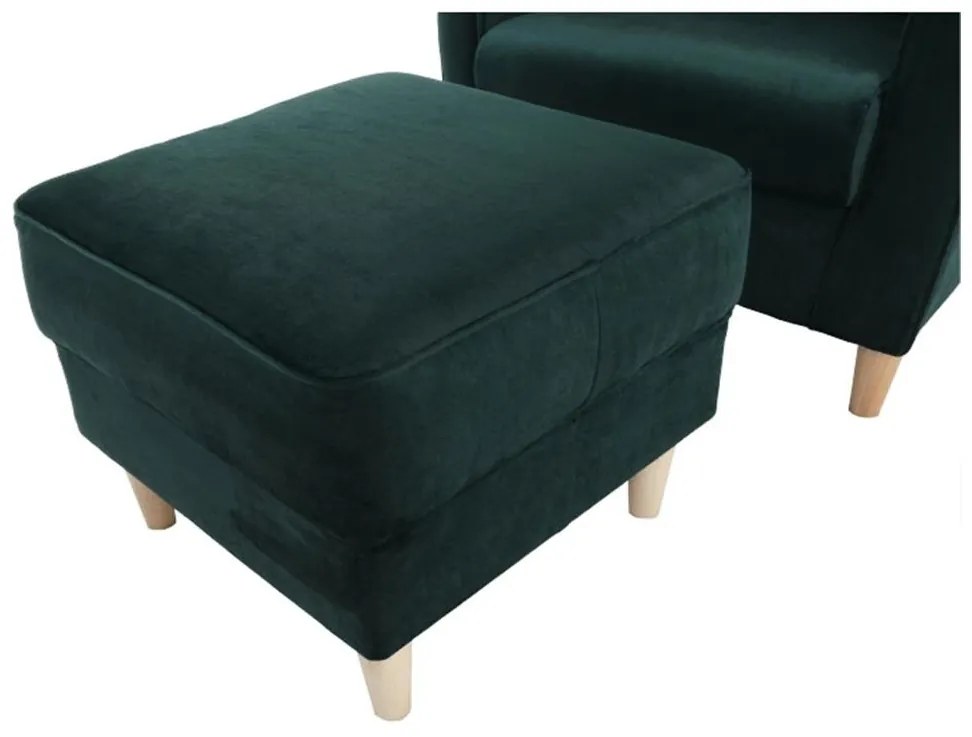 Tempo Kondela Kreslo ušiak s taburetom látka smaragdová, ASTRID