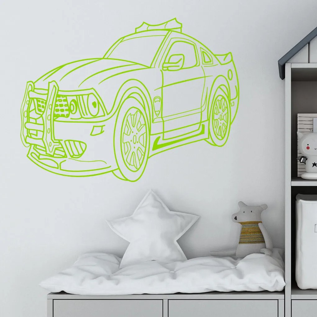 Veselá Stena Samolepka Policajné autíčko detské Farba: zelená, Veľkosť: 100 x 77 cm