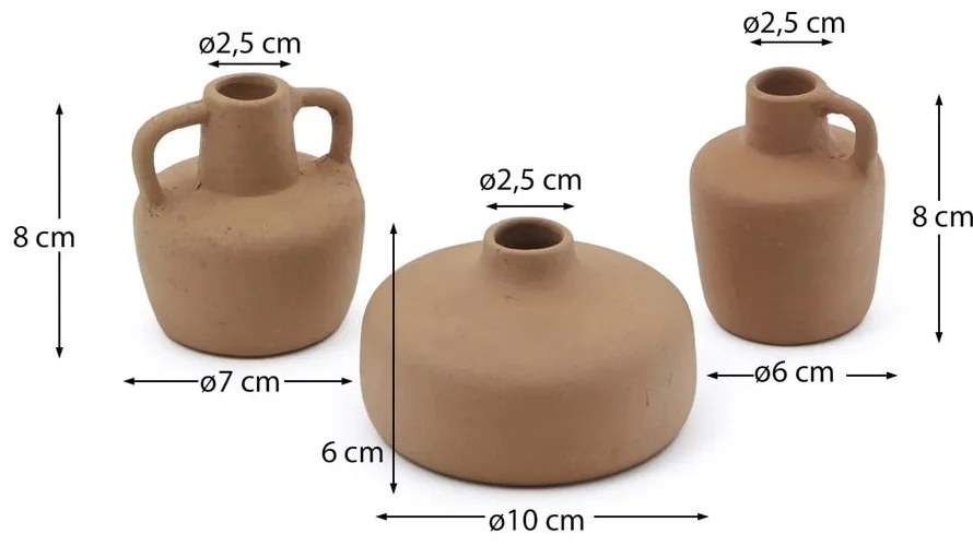 Oranžové terakotové vázy v súprave 3 ks (výška 6 cm) Sofra – Kave Home