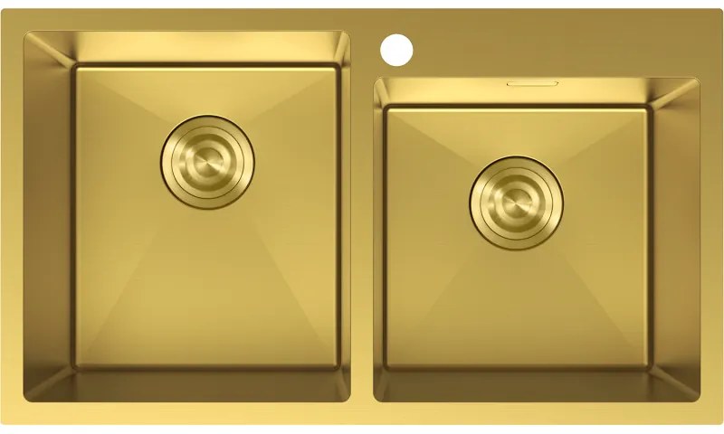 Mexen Xorin, 2-komorový nerezový drez 780 x 450 mm, brúsená zlatá, 6441782000-55