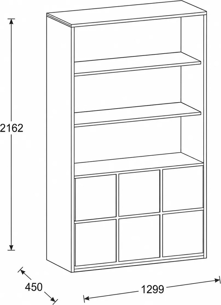 Kancelárska skriňa FRAME, 6x dvere, 2x polica, 1299 x 450 x 2162 mm, PUSH-lock, biela