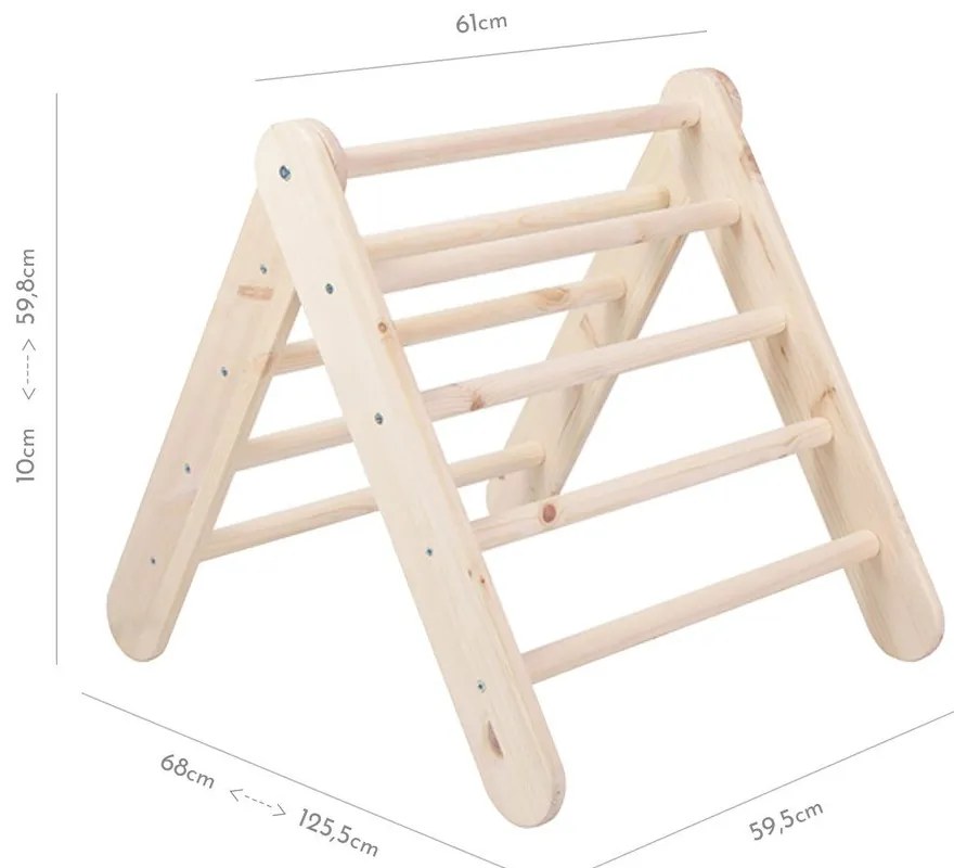 Pikler trojuholník z borovicového dreva v prírodnej farbe 46x87x60 cm Montessori – Meowbaby